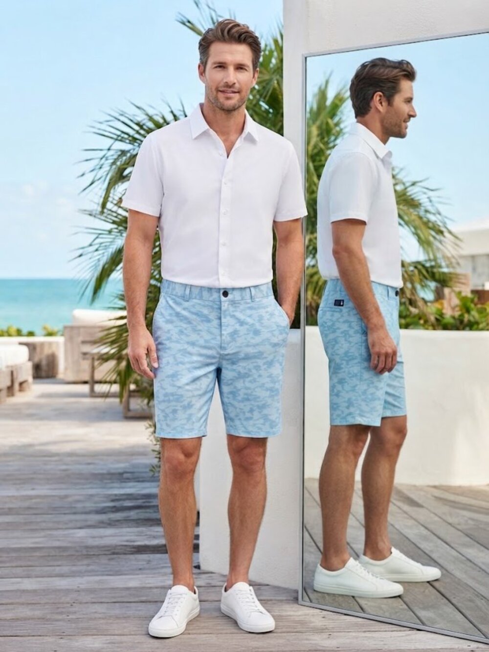 Johnnie O High Performance Hybrid Blue Camo Golf Beach Men's Shorts - Size 35
